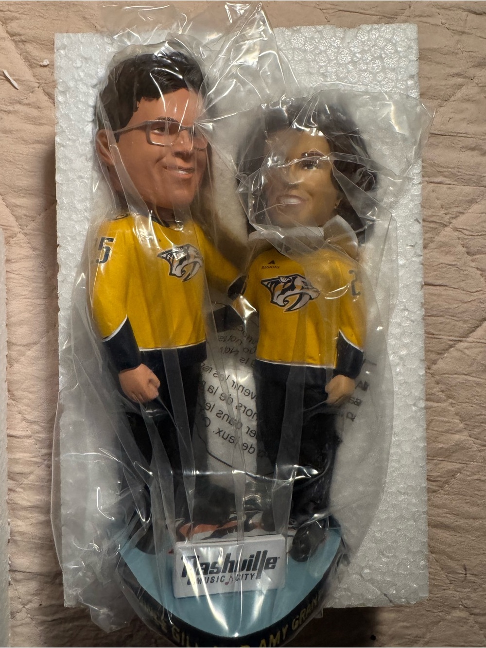 Predators Yellow Bobblehead Duo - Vince Gill/Amy Grant Team Jersey Collectible